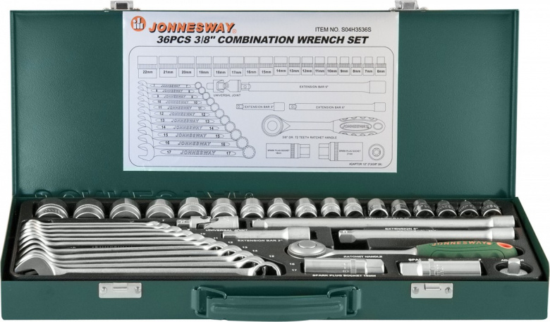 Набор головок торцевых 3/8"DR 36 предметов S04H3536S Jonnesway